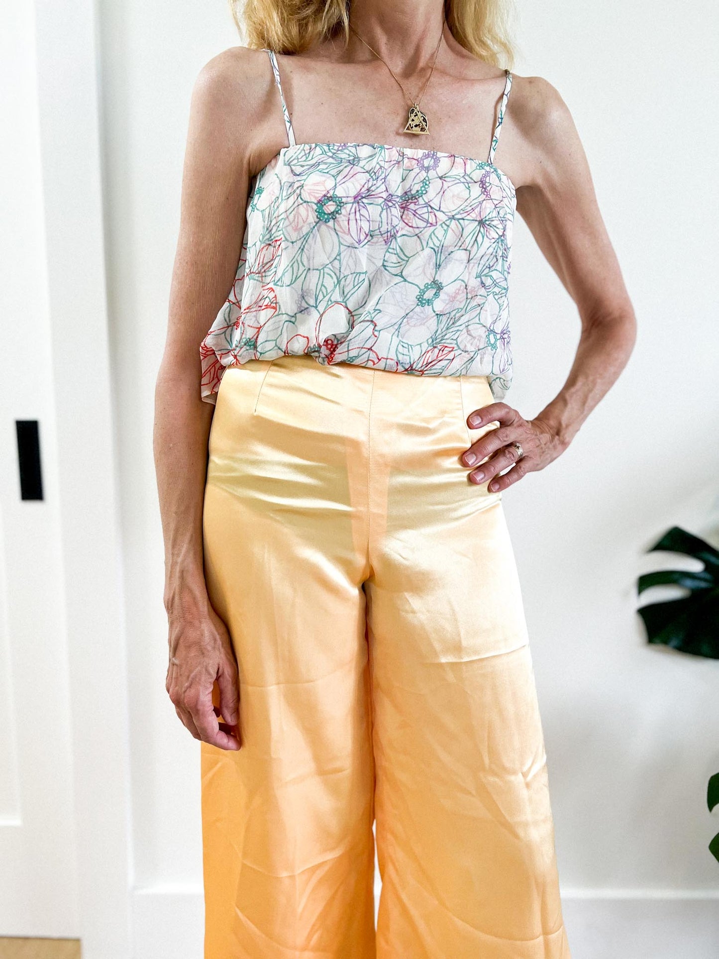 Tangerine Satin Wide Leg Pants (Size S)