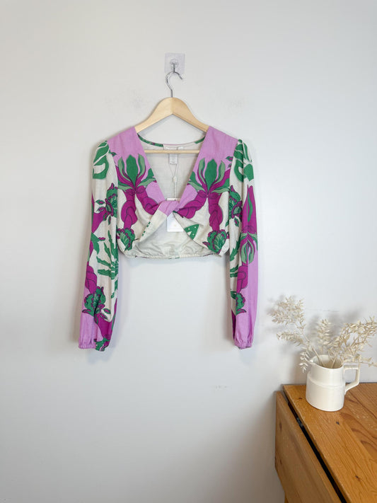 Caroline Constas Linen Twist Front Crop Top NWT (Size S)