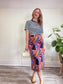 Vintage Retro Print Midi Skirt (Size XL)