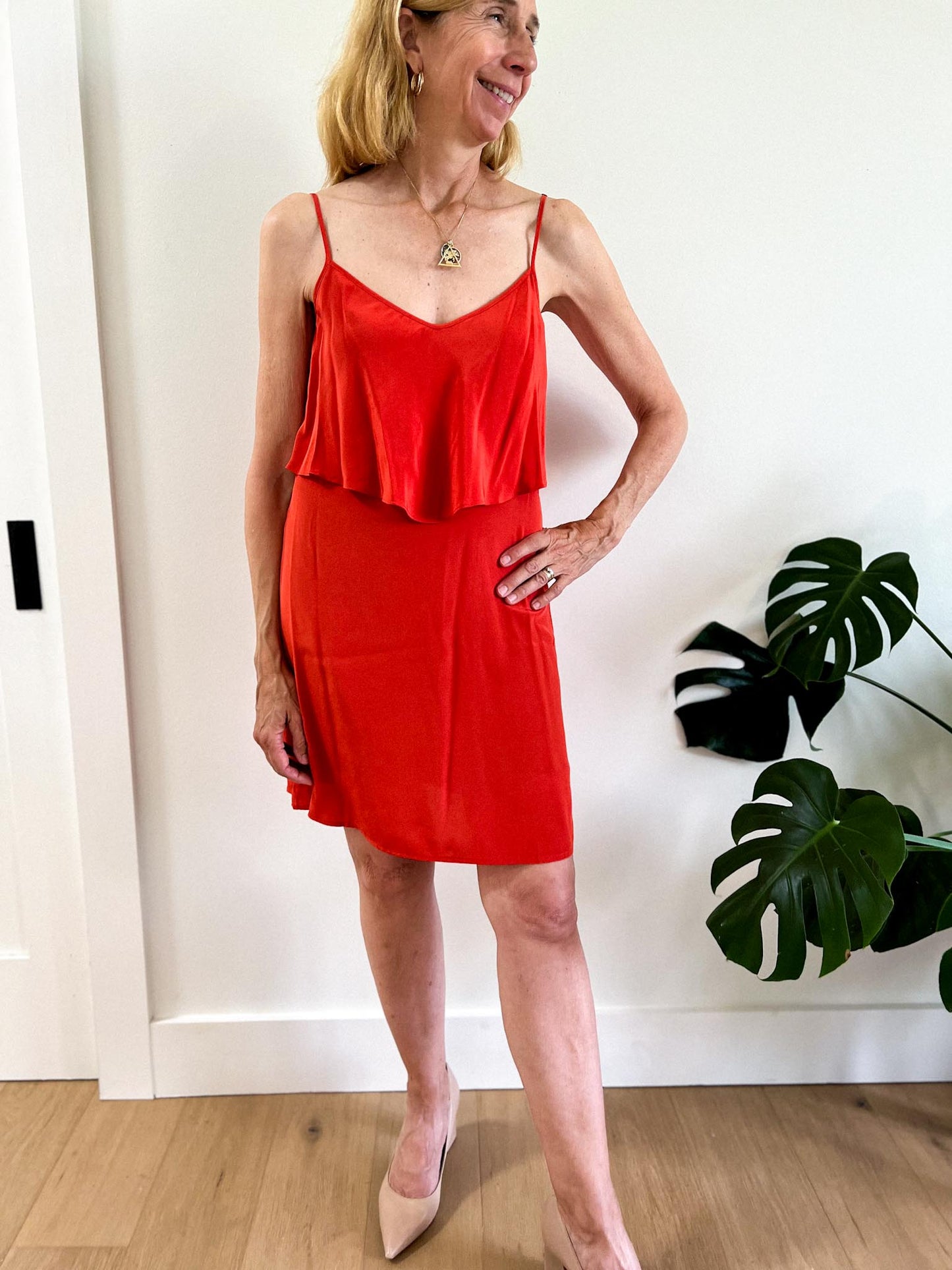 LAMADE "Silk Ruffle Tank Dress" in Orange (Size XS/S)