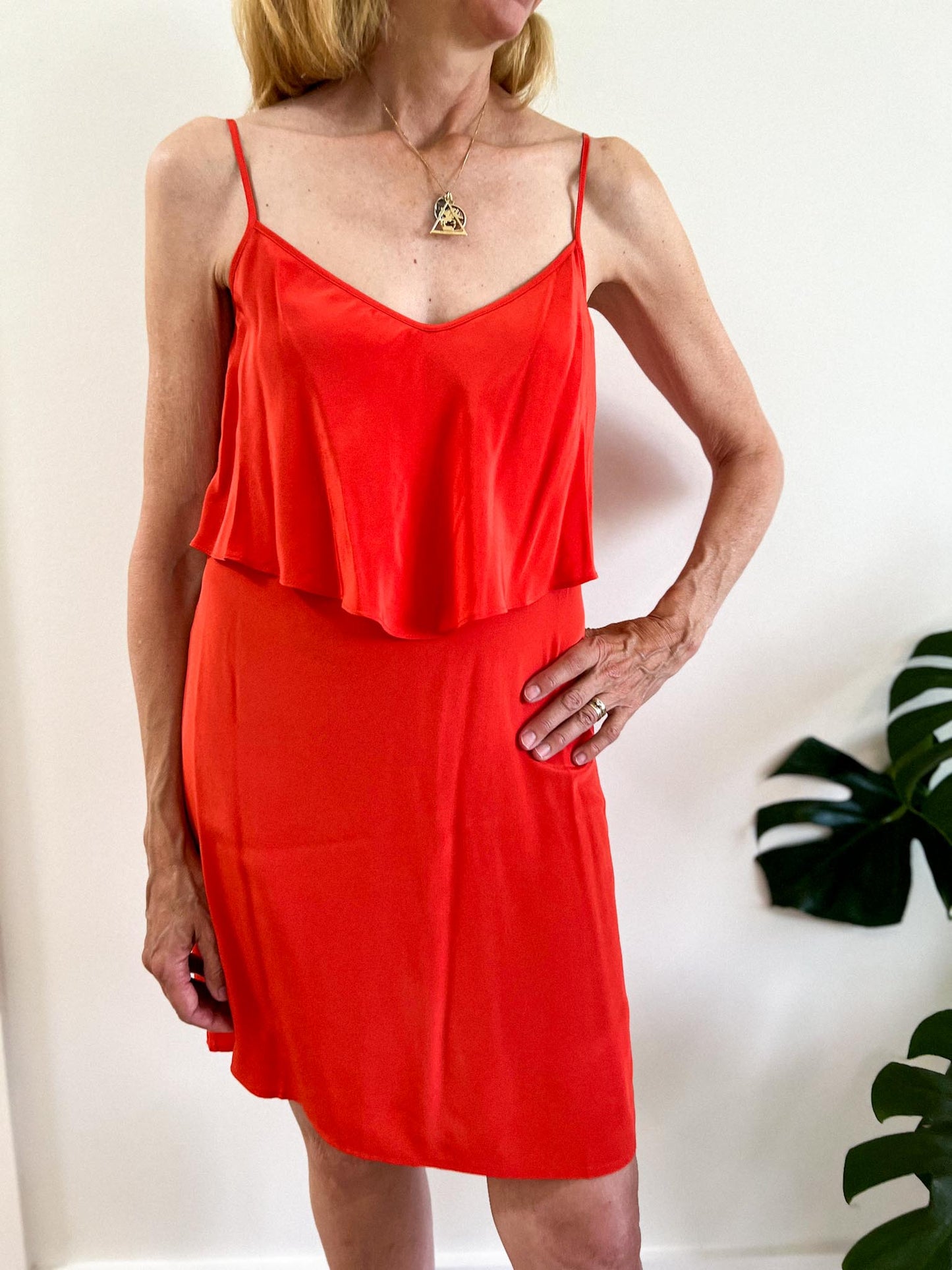 LAMADE "Silk Ruffle Tank Dress" in Orange (Size XS/S)