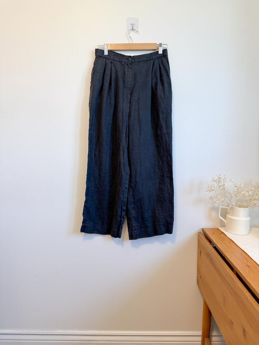 Vintage Wide Leg Linen Pants in Black (Size S)