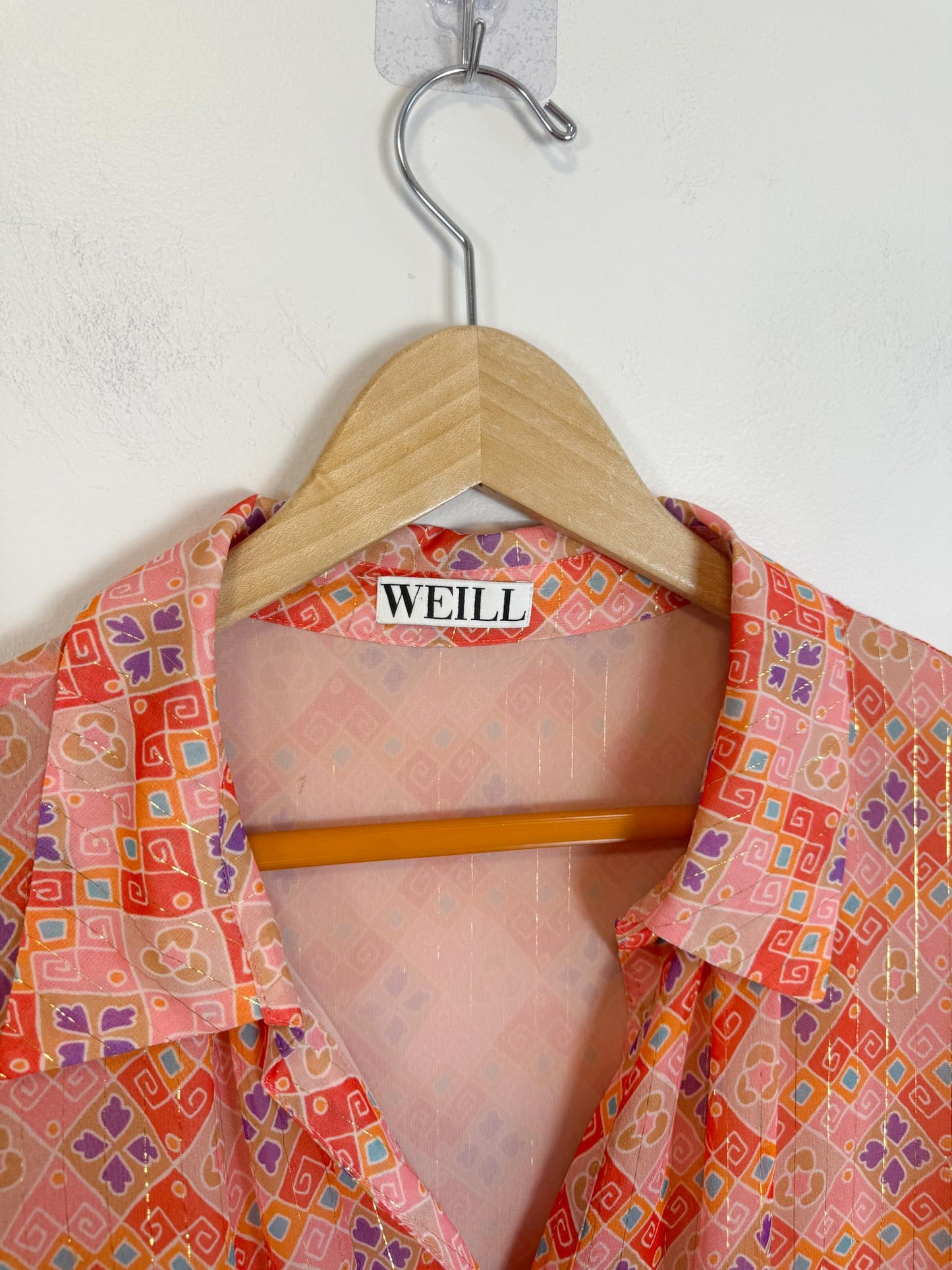 WEILL Silk Long Sleeve Maxi Dress in Pink/Gold (Size L-2XL)
