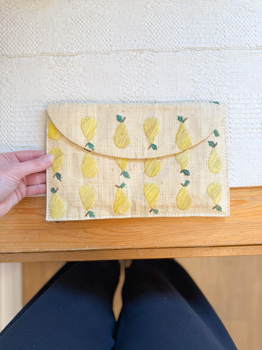 Kayu Embroidered Pear Straw Envelope Clutch