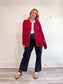 Vintage Red Cable Knit Cardigan with Embroidery (Size XL)