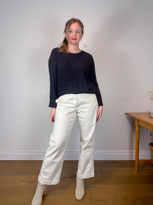 ONLY CHILD Slow Fashion Linen Long Sleeve Top in Black (Size S/M)