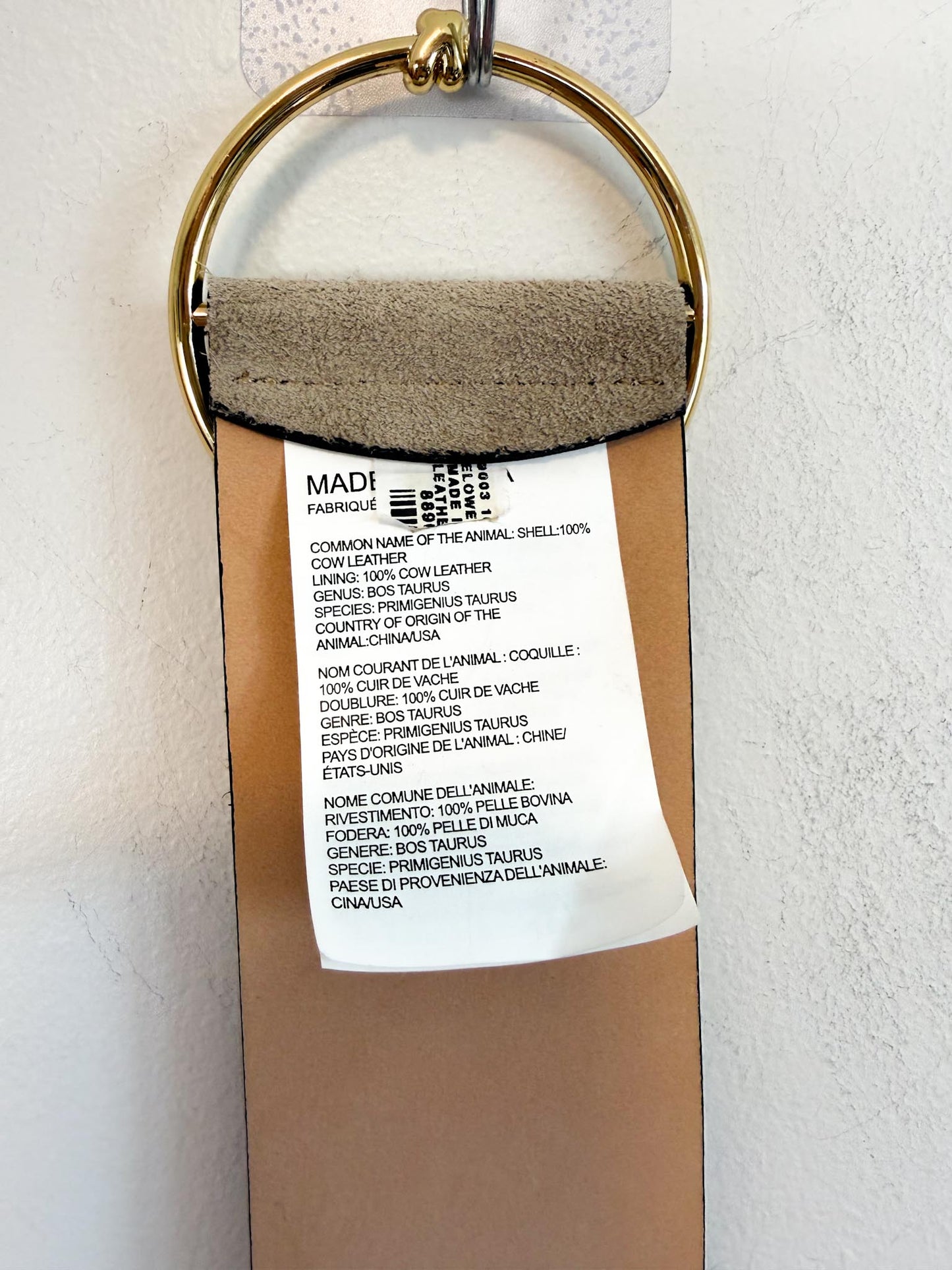 Club Monaco Neutral Leather Belt with Gold Buckle (Size M/L)