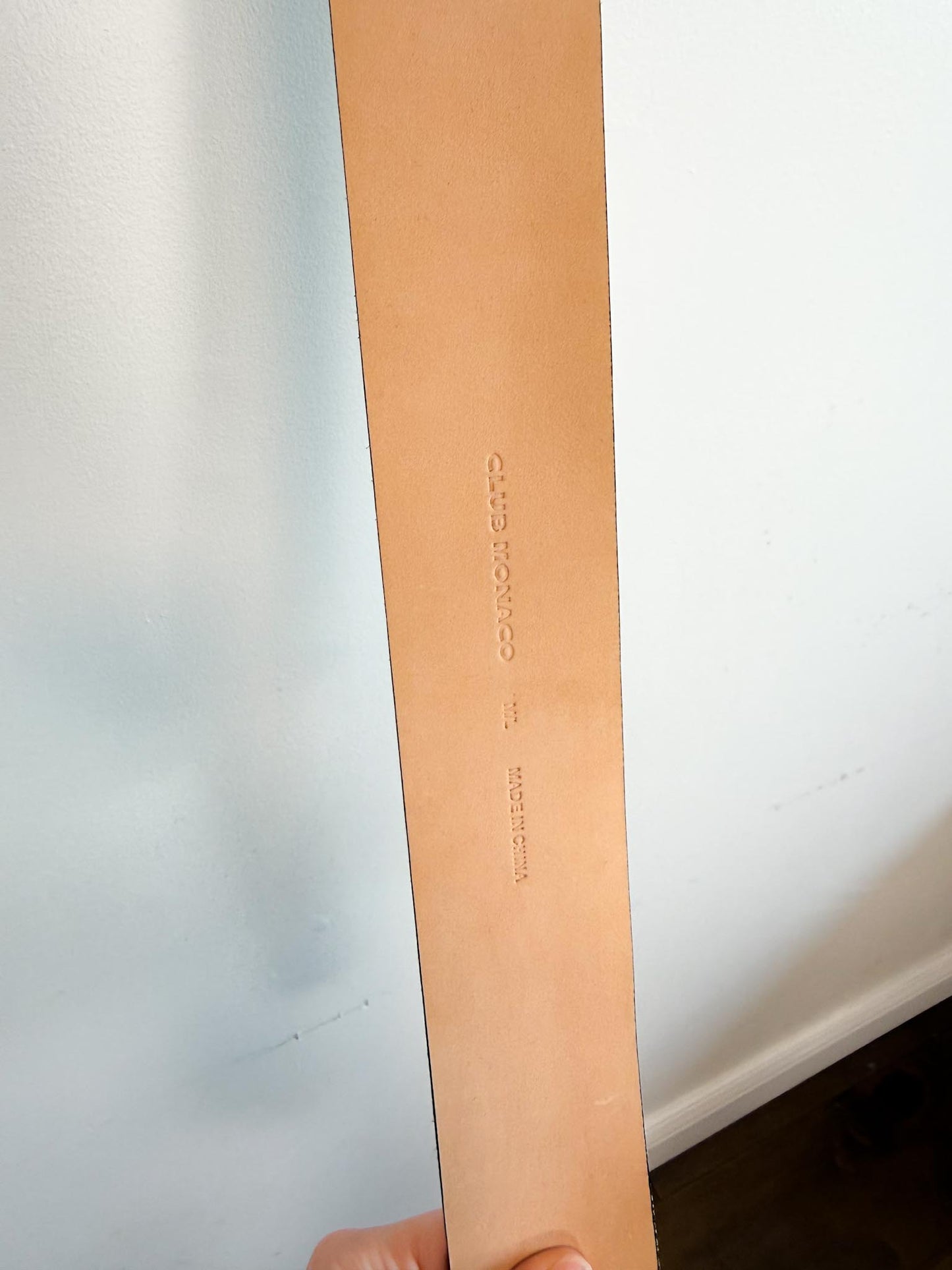 Club Monaco Neutral Leather Belt with Gold Buckle (Size M/L)