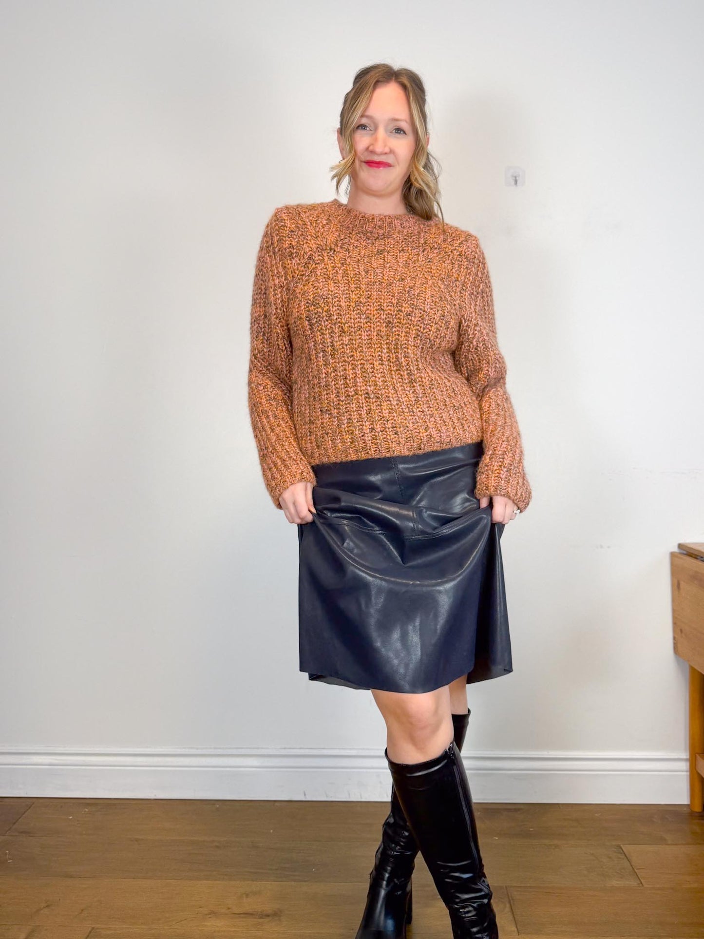 SECOND FEMALE Fillipi Mohair Chunky Knit Sweater in Apricot (Size S/M)