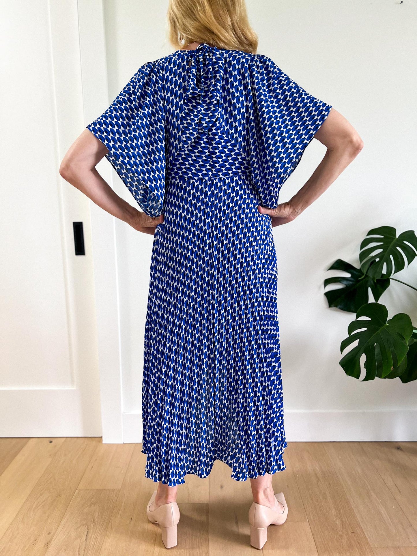 Massimo Fabbro Italy Blue Pleated Midi Dress (Size S)