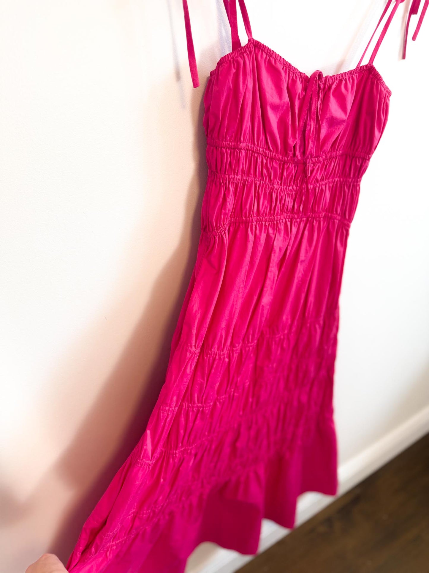 NICHOLAS THE LABEL "Halia Shirred Ramie Dress in Pink" (Size S/M)
