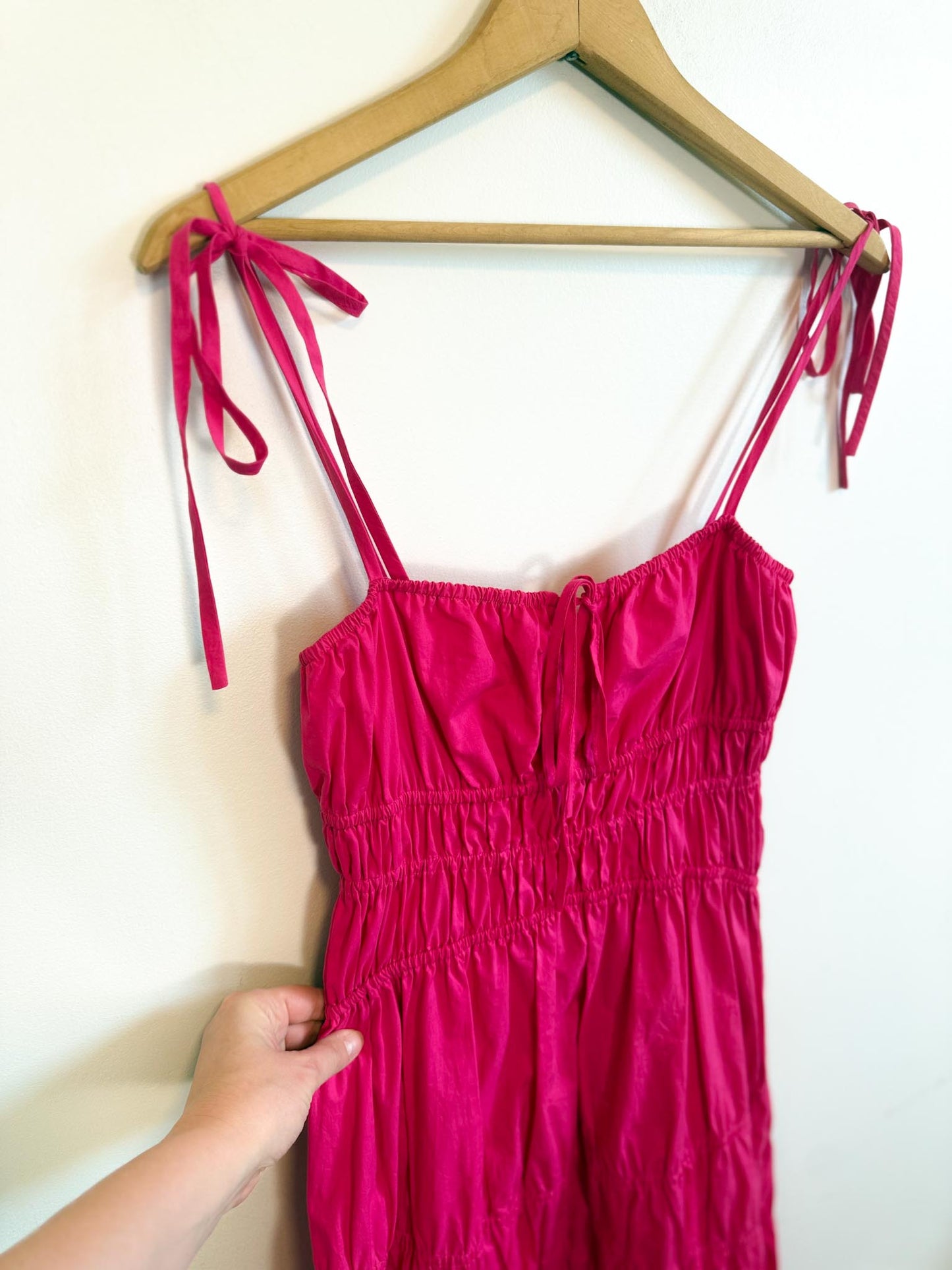 NICHOLAS THE LABEL "Halia Shirred Ramie Dress in Pink" (Size S/M)