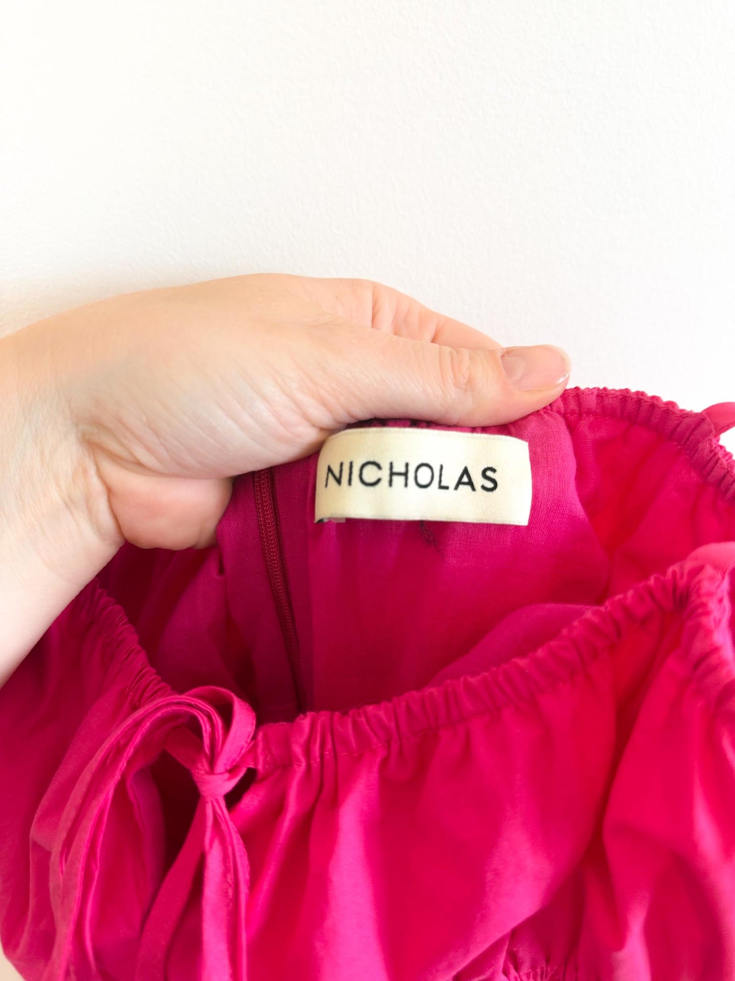 NICHOLAS THE LABEL "Halia Shirred Ramie Dress in Pink" (Size S/M)