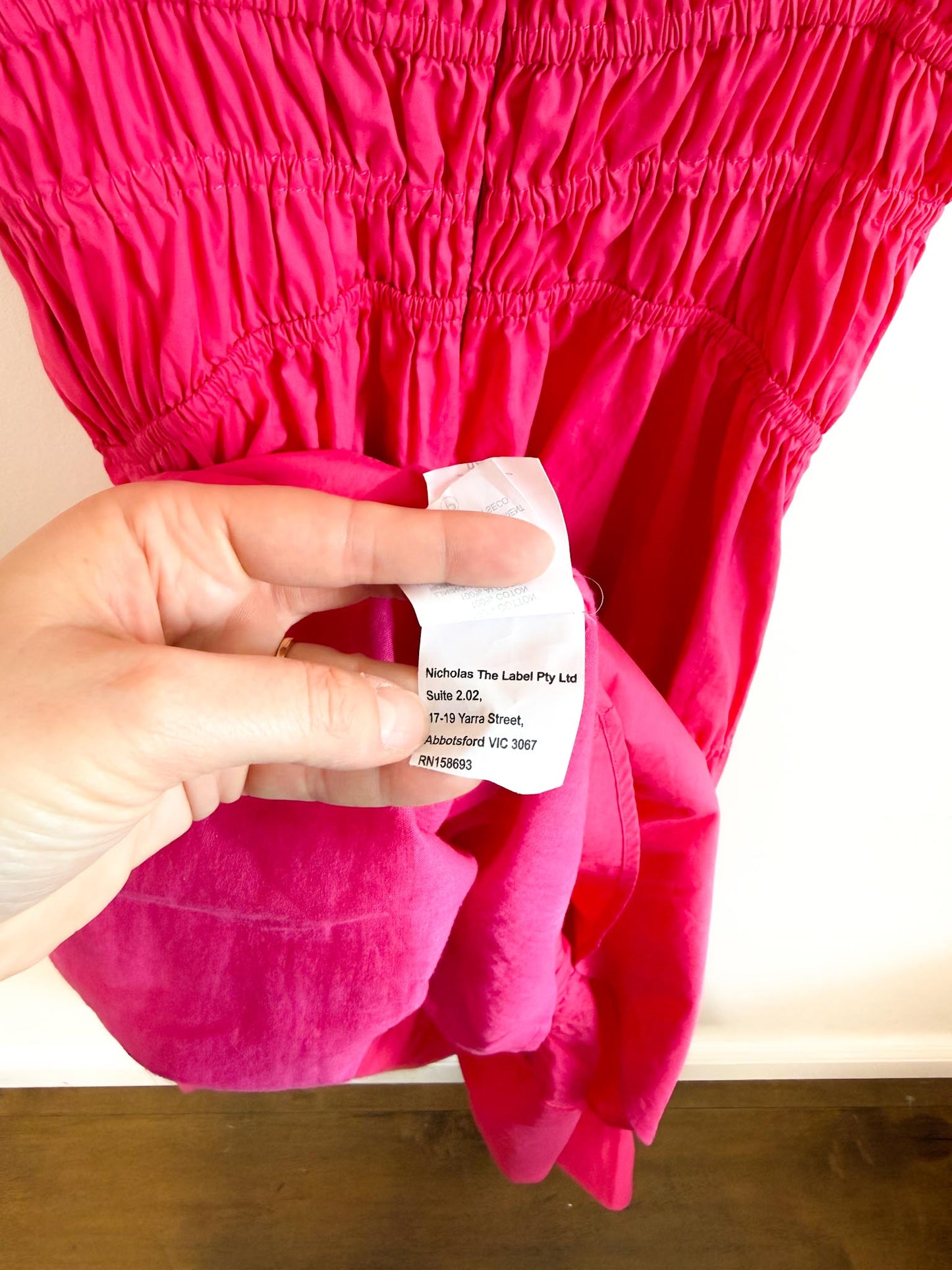NICHOLAS THE LABEL "Halia Shirred Ramie Dress in Pink" (Size S/M)