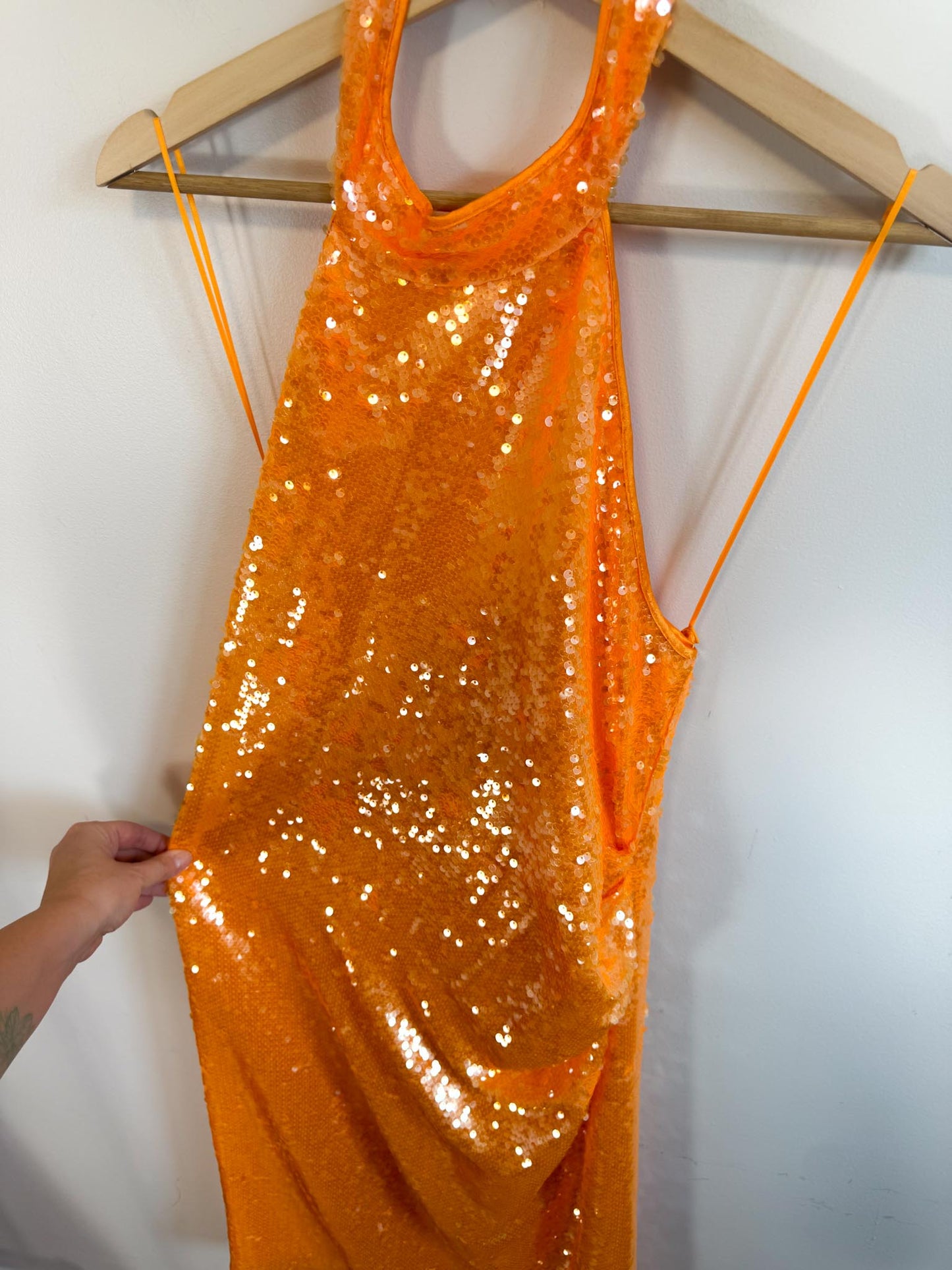 Caroline Constas Sequin Halter Dress in Orange NWT (Size M)