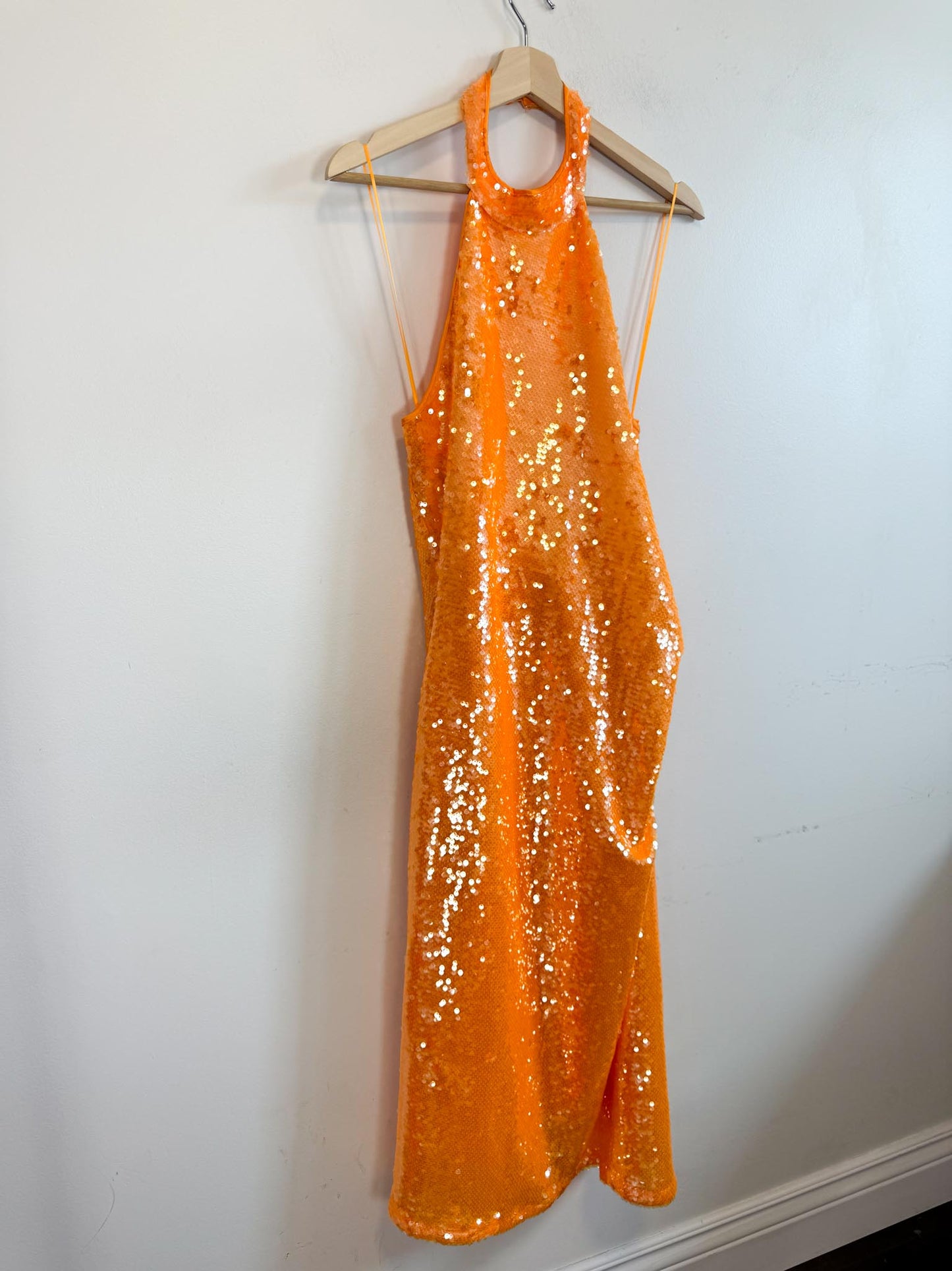 Caroline Constas Sequin Halter Dress in Orange NWT (Size M)