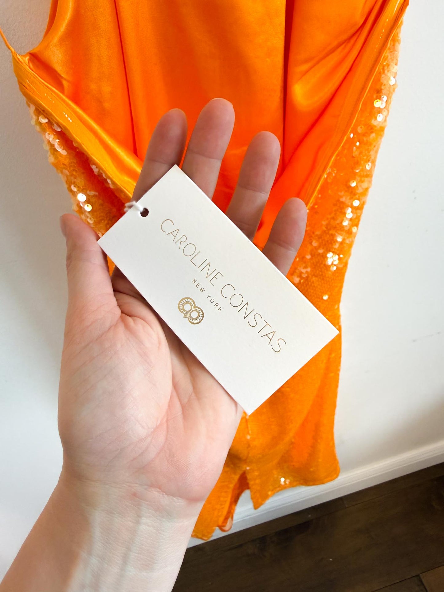 Caroline Constas Sequin Halter Dress in Orange NWT (Size M)
