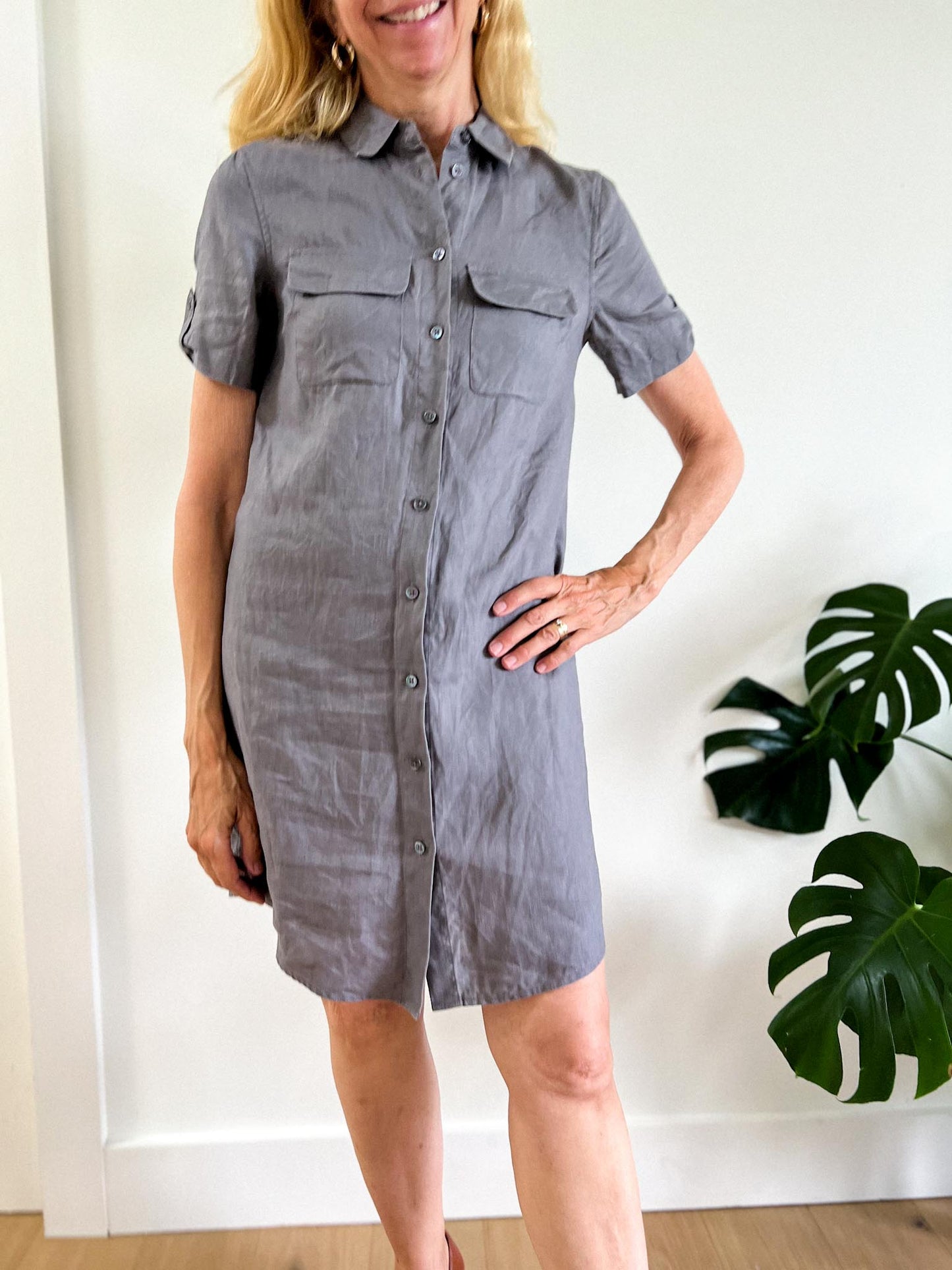 The White Company London Linen Shirt Dress in Grey (Size S)