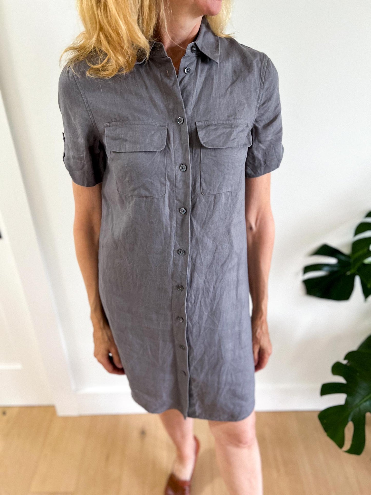 The White Company London Linen Shirt Dress in Grey (Size S)