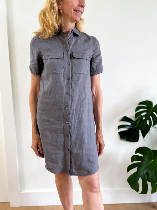 The White Company London Linen Shirt Dress in Grey (Size S)