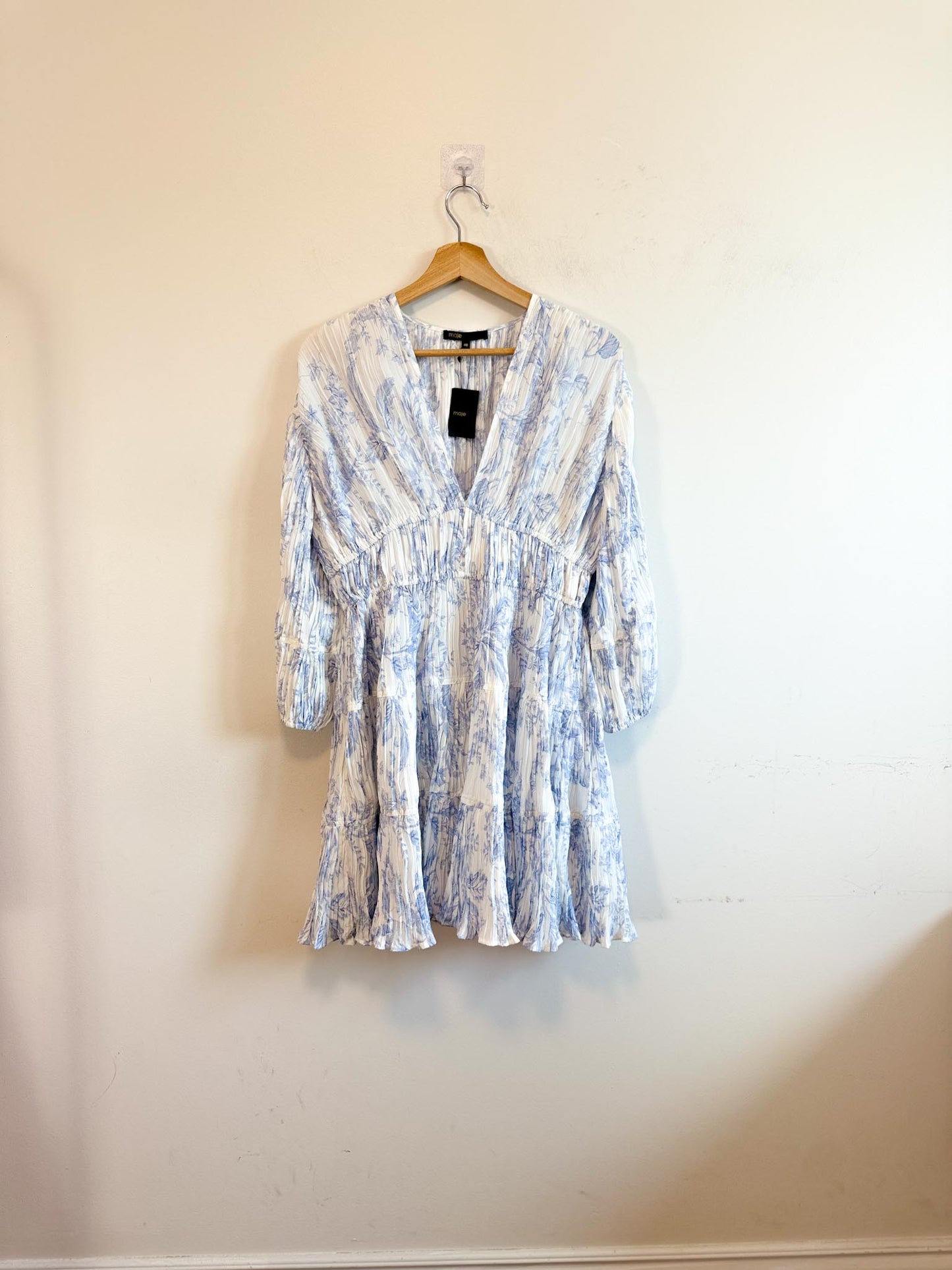 MAJE "Patterned Pleated Dress in Blue/White" NWT (Size M/L)