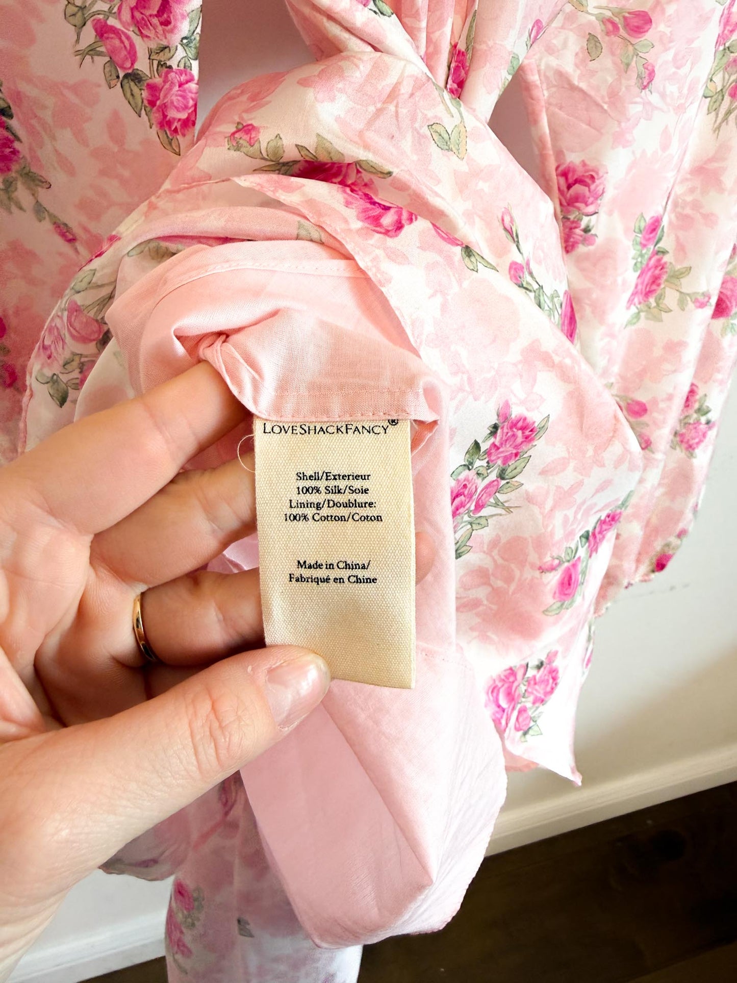 LoveShackFancy "Popover Silk Mini Dress in Pink Floral" (Size XS/S)