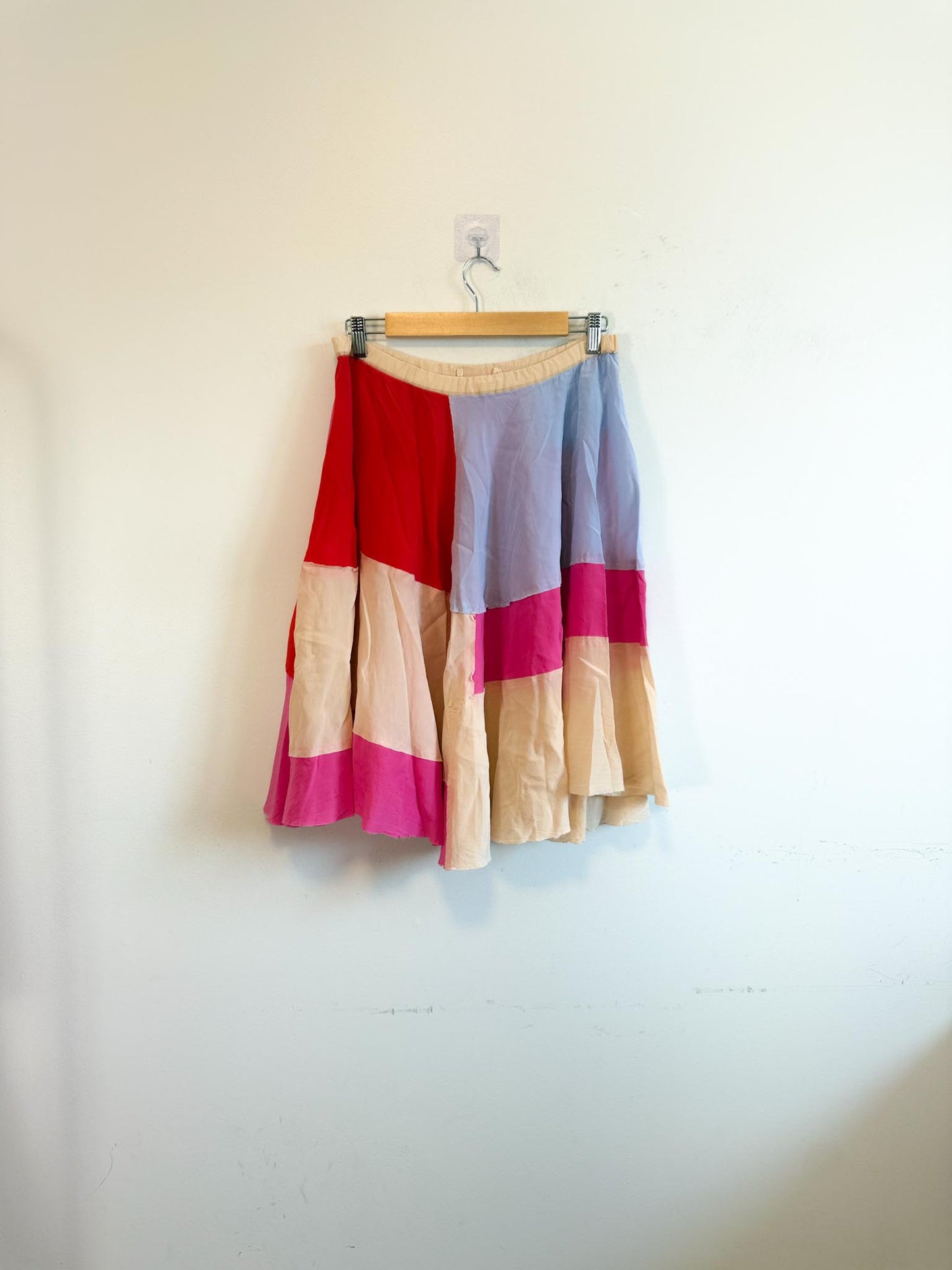 MARNI Designer Silk Distressed Colourblock Skirt (Size M)