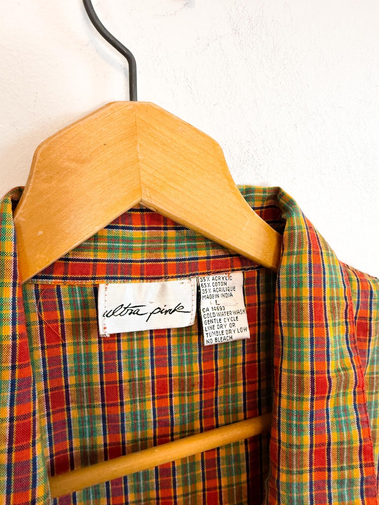 Vintage Plaid Sleeveless Blouse (Size M)