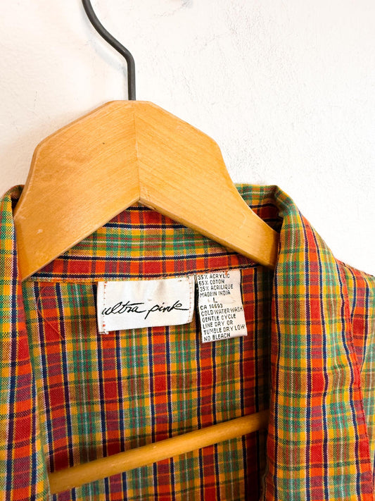 Vintage Plaid Sleeveless Blouse (Size M)