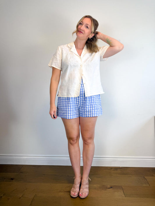 By Together Blue/White Checkered Shorts (Size L)