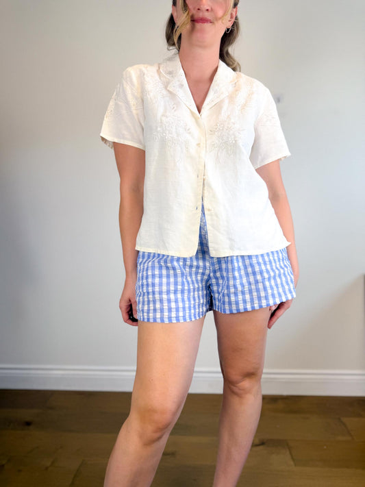 Vintage Embroidered Linen Blouse (Size L)