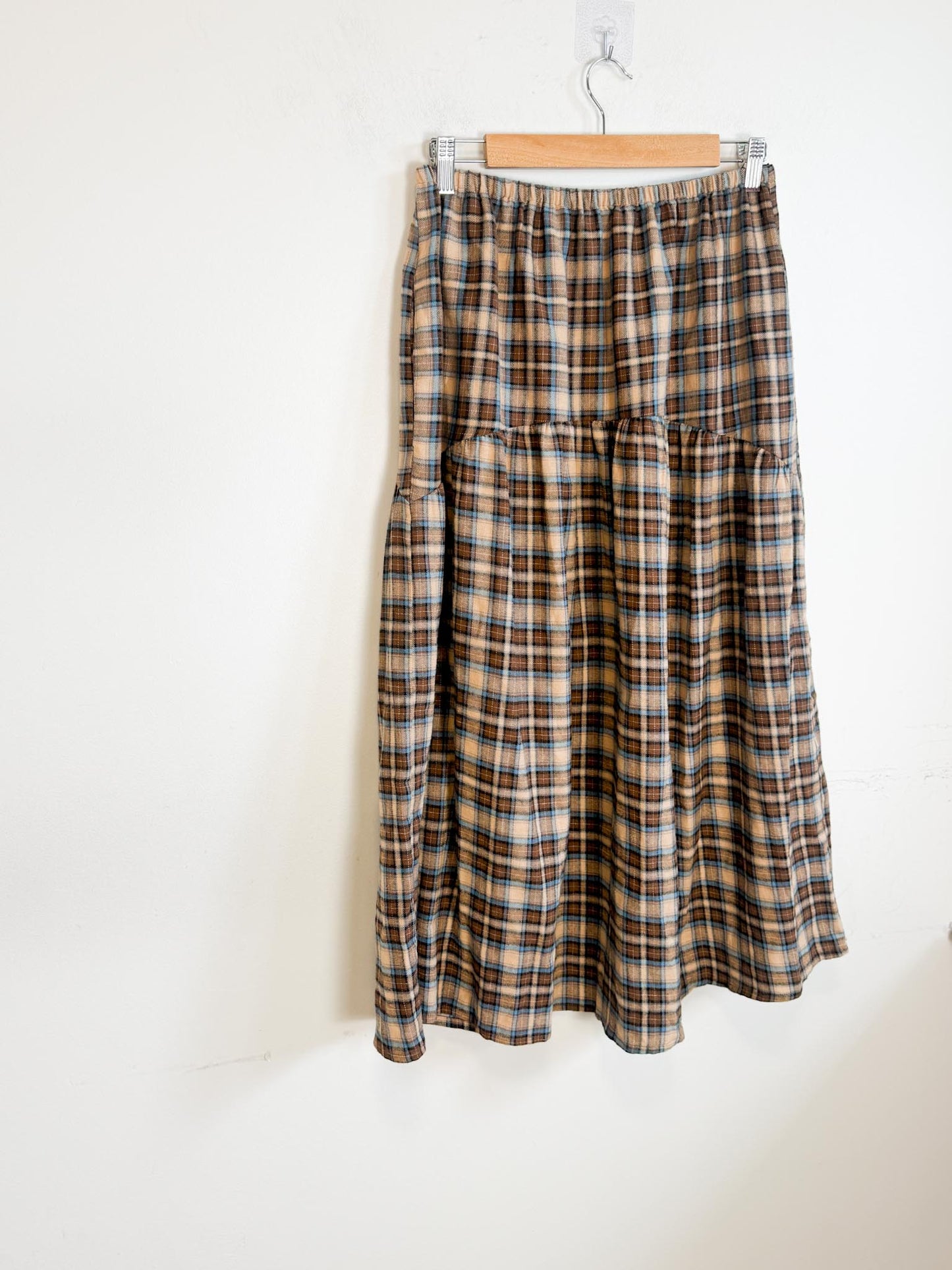 A Bronze Age Sustainable "Field Skirt in Brown/Blue Plaid" (Size M)