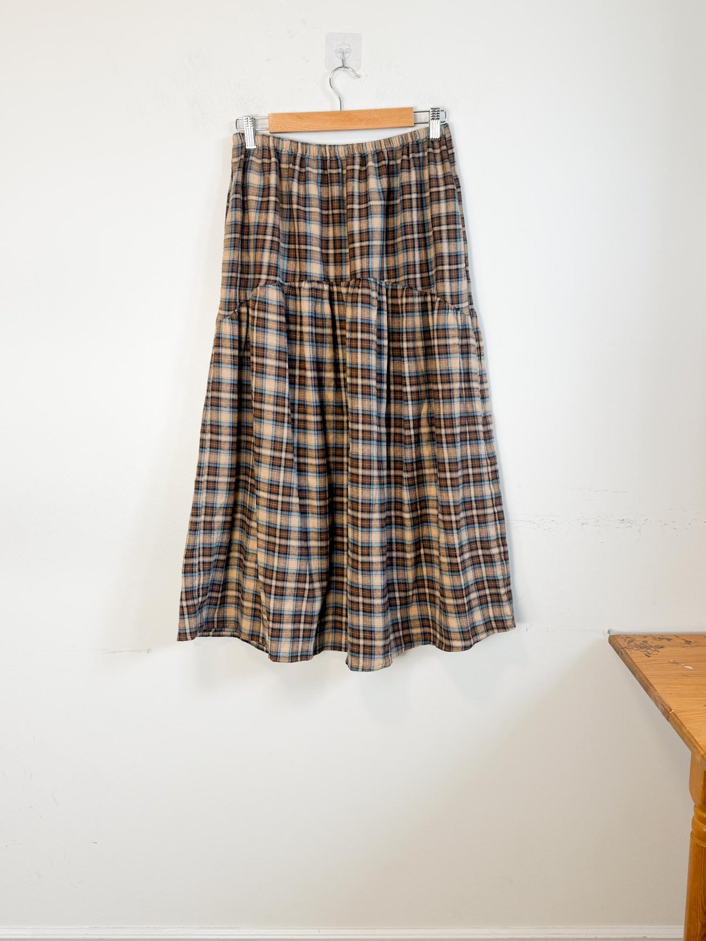 A Bronze Age Sustainable "Field Skirt in Brown/Blue Plaid" (Size M)