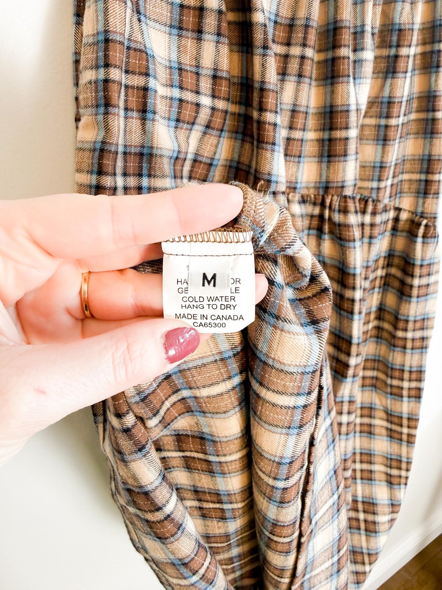 A Bronze Age Sustainable "Field Skirt in Brown/Blue Plaid" (Size M)