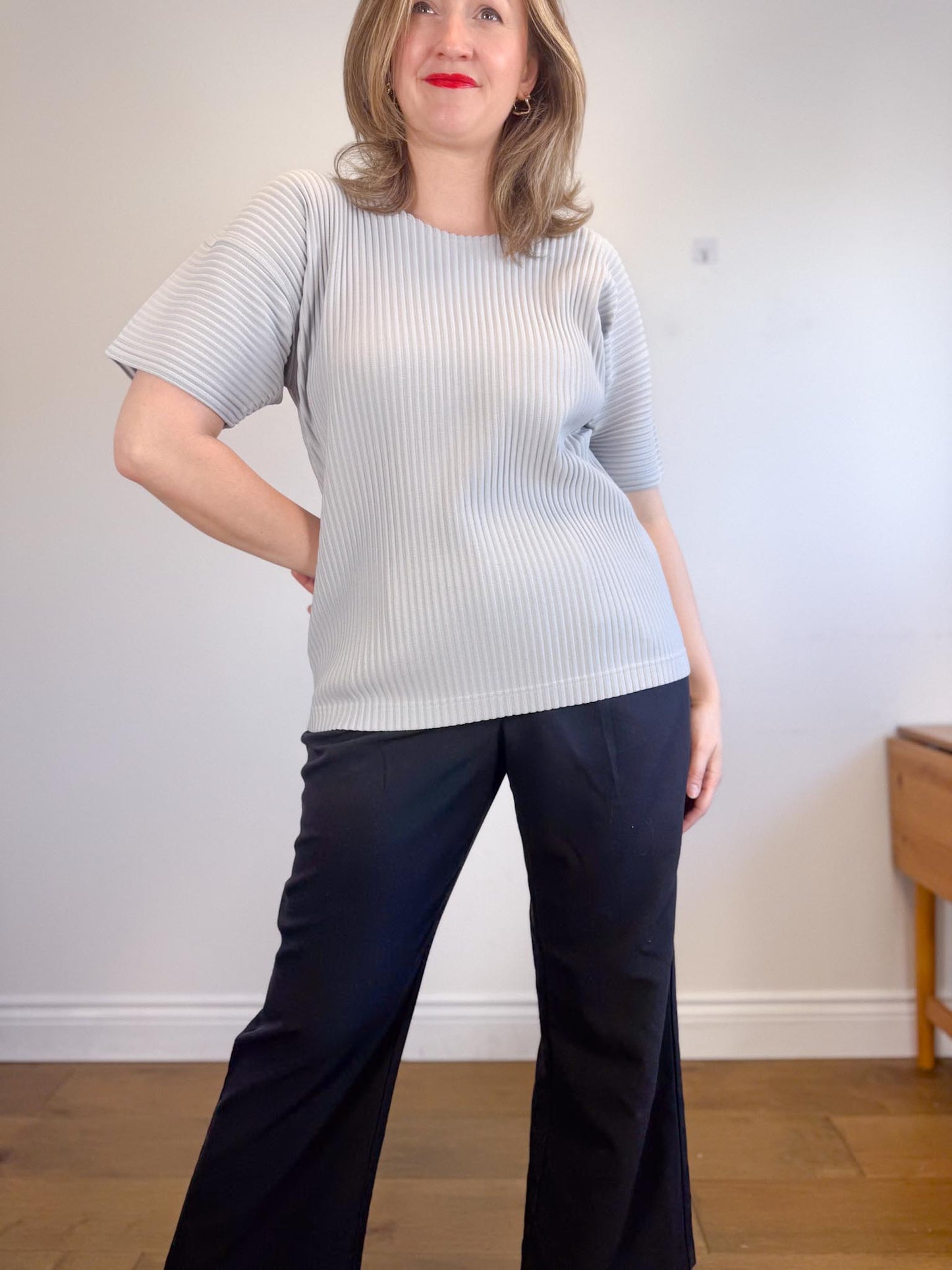 Issey Miyake Homme Plisse Designer Pleated T-Shirt in Grey (Size L)