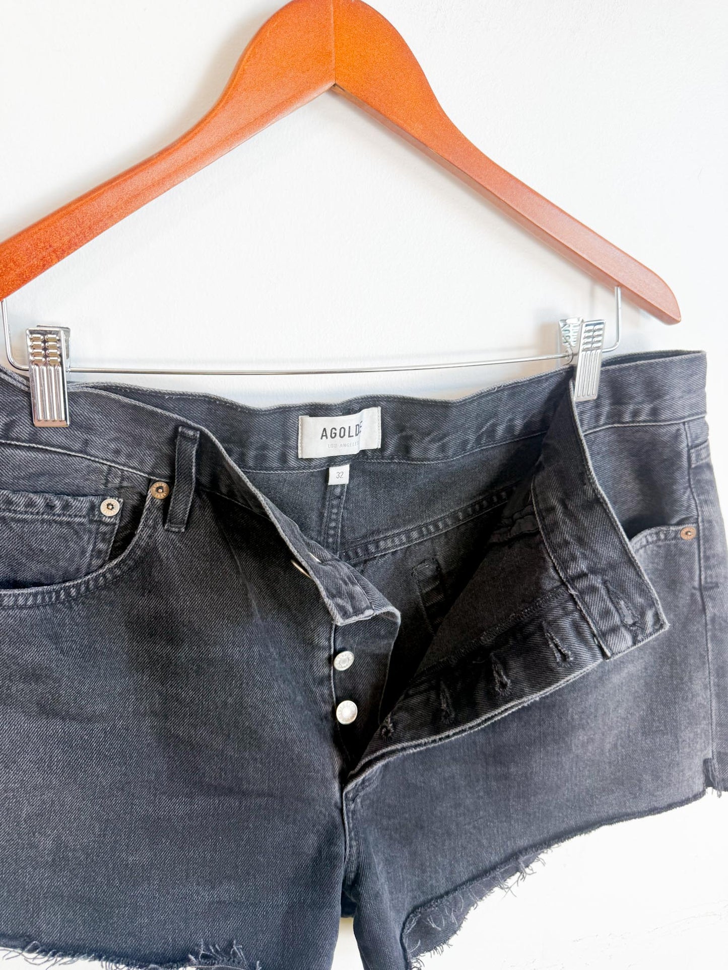 AGOLDE "Parker Black Denim Shorts" (Size 32)