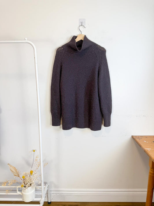 Babaton Alpaca Chunky Knit Turtleneck Sweater in Dark Brown (Size S/M)