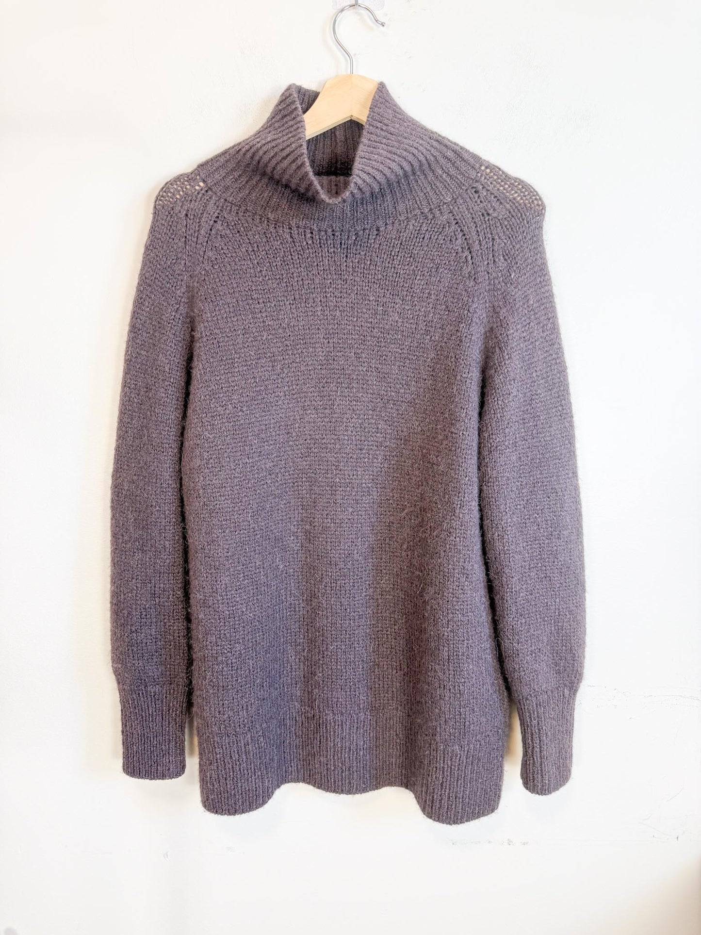 Babaton Alpaca Chunky Knit Turtleneck Sweater in Dark Brown (Size S/M)