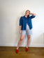Vintage Striped Jean Shorts in White/Blue (Size