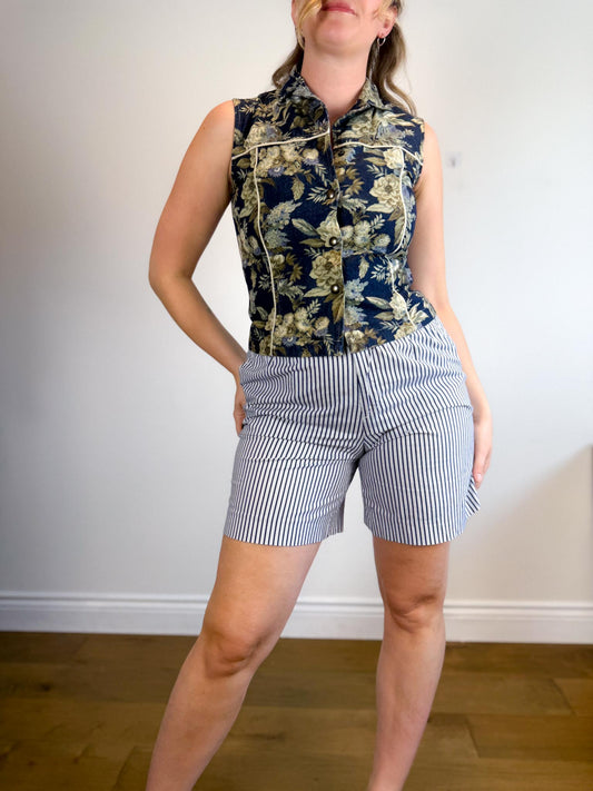Vintage Denim Floral Vest (Size S)