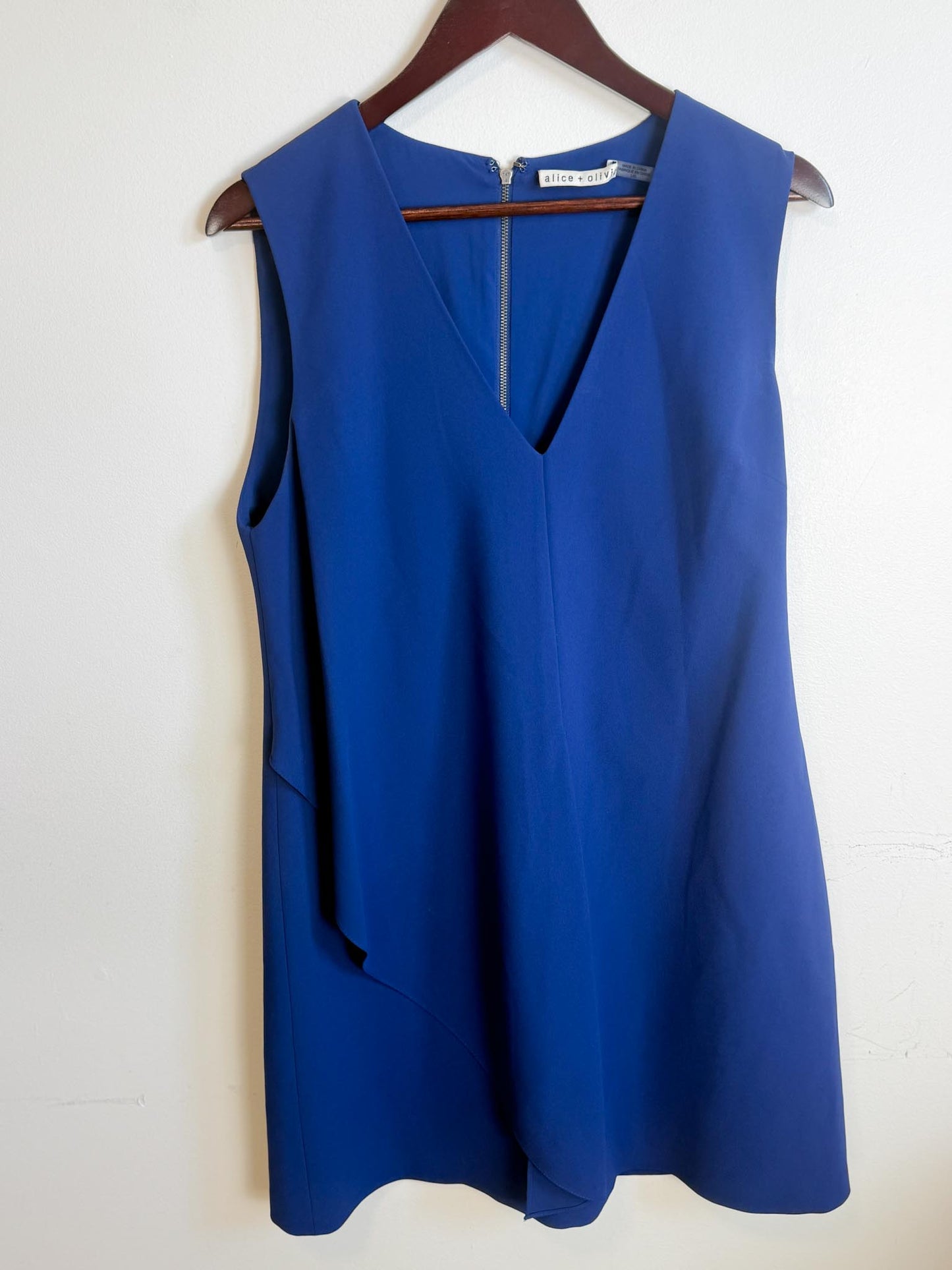 Alice + Olivia Ruffled Shift Dress in Blue (Size L)