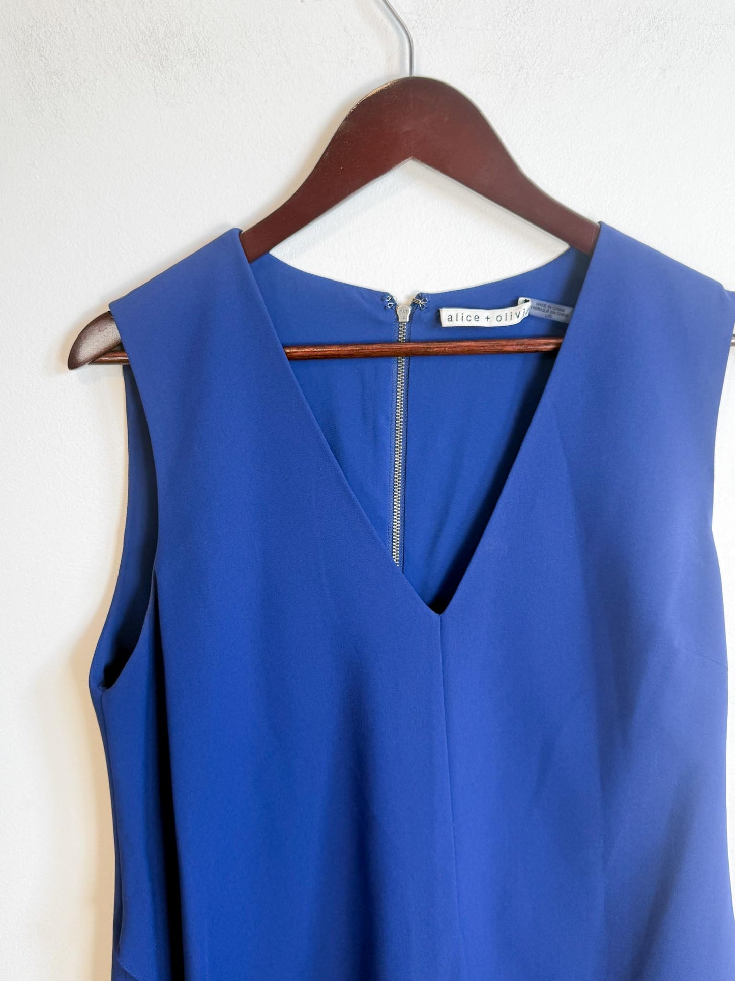 Alice + Olivia Ruffled Shift Dress in Blue (Size L)