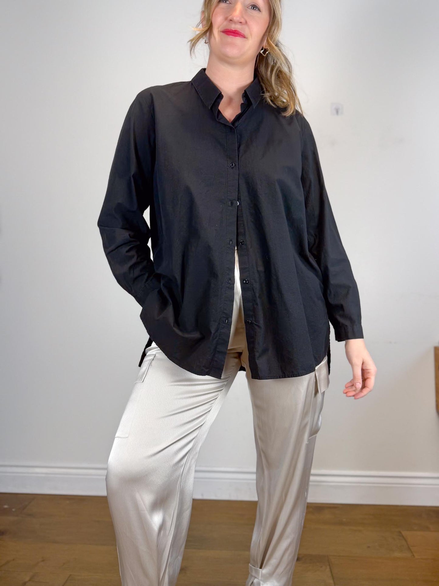 Eileen Fisher Organic Cotton Blouse in Black (Size L)