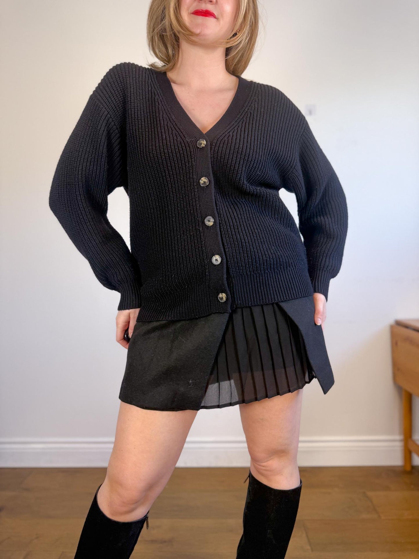 Wilfred "Storybook Merino Wool Cardigan in Black" (Size S/M)