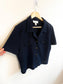 Vintage Short Sleeve Knit Button Down in Navy (Size L)