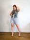 Vintage Striped Jean Shorts in White/Blue (Size