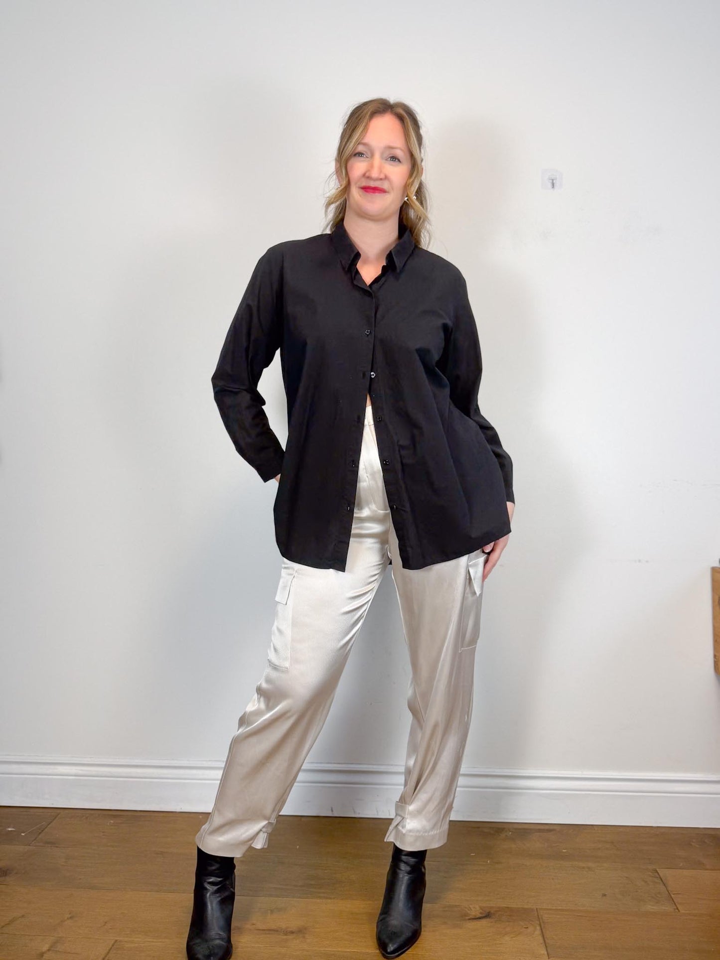 Eileen Fisher Organic Cotton Blouse in Black (Size L)