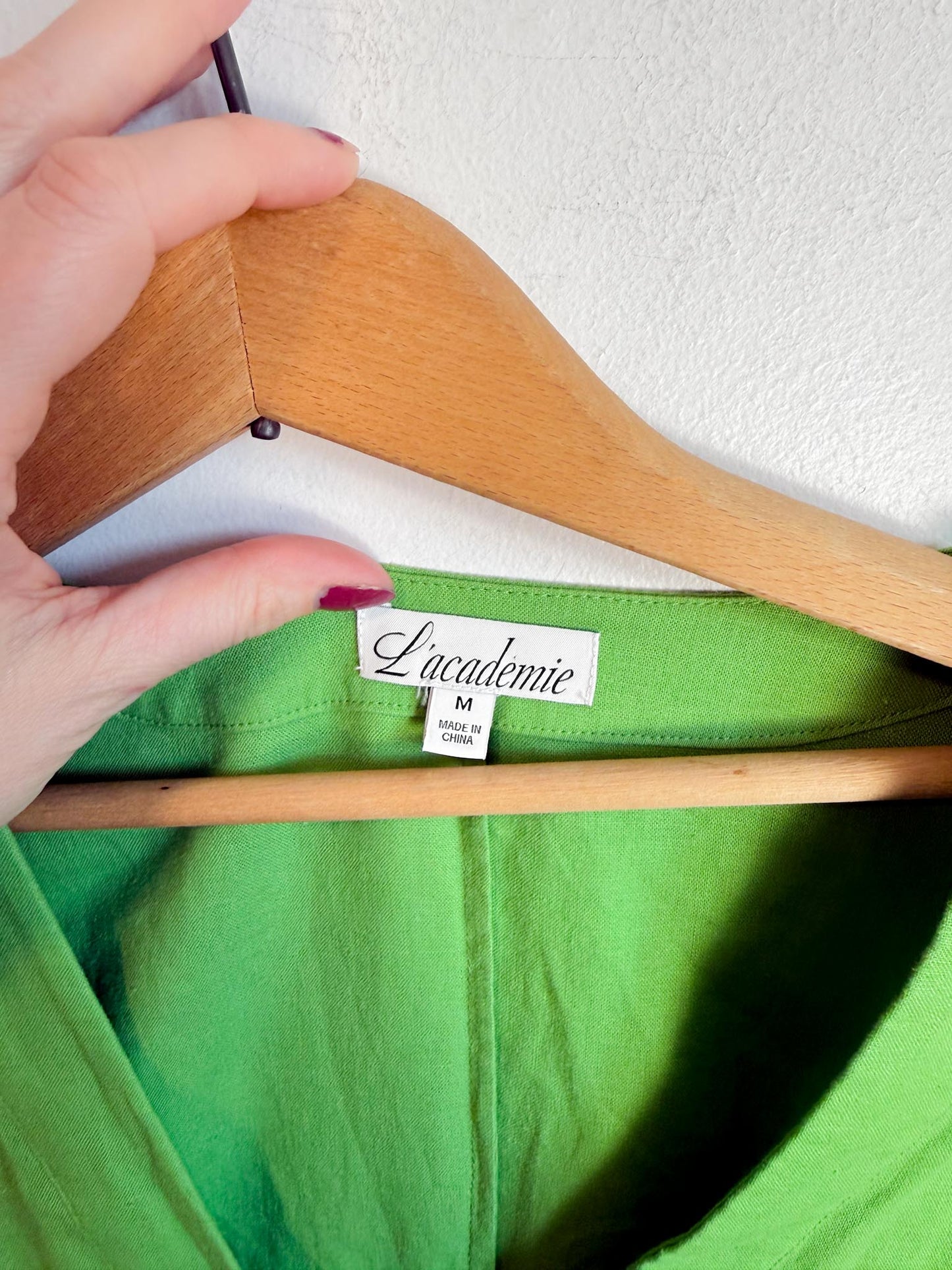 L'Academie "The Janeiro Linen Mini Dress in Green" (Size M)