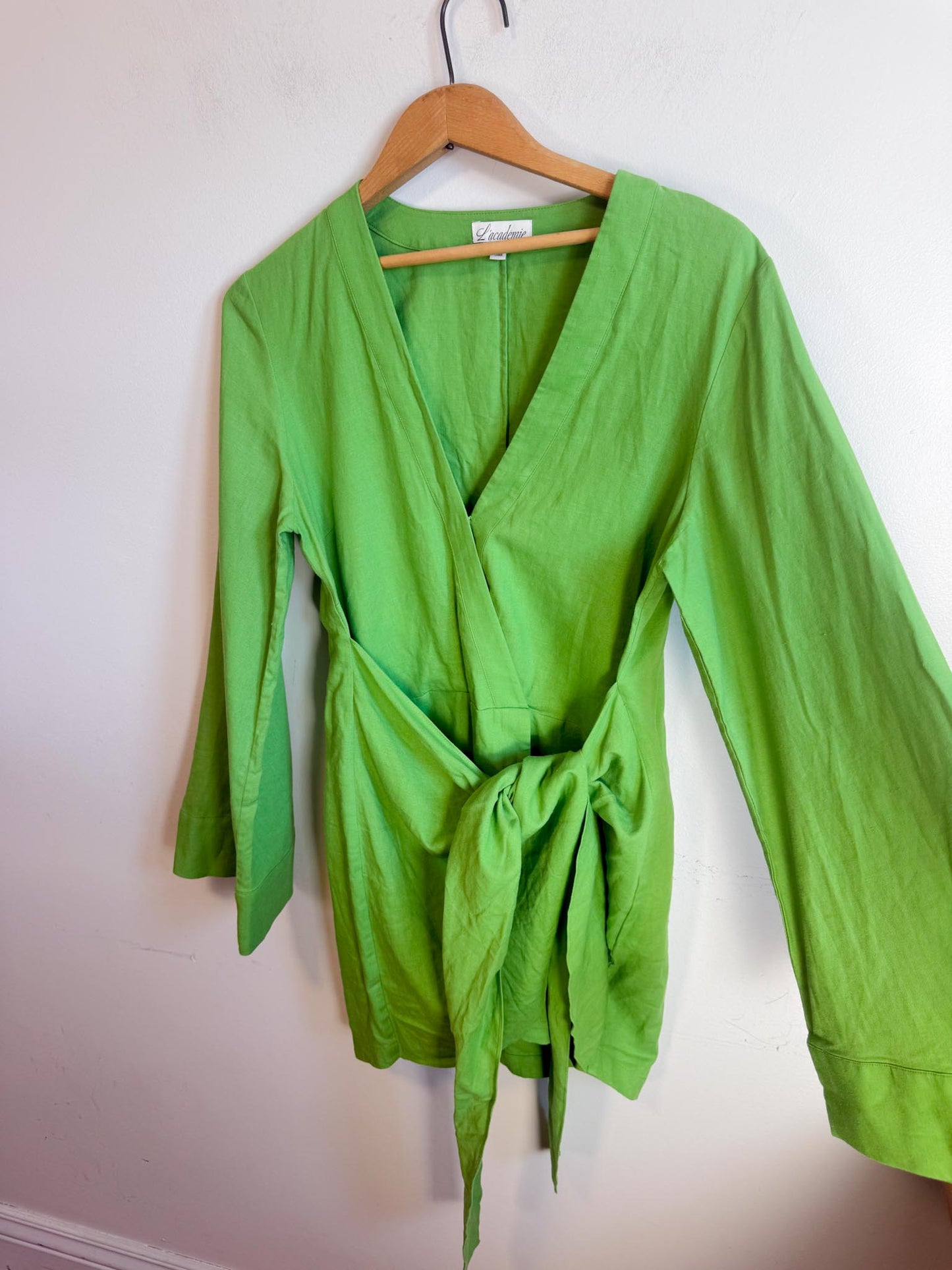 L'Academie "The Janeiro Linen Mini Dress in Green" (Size M)