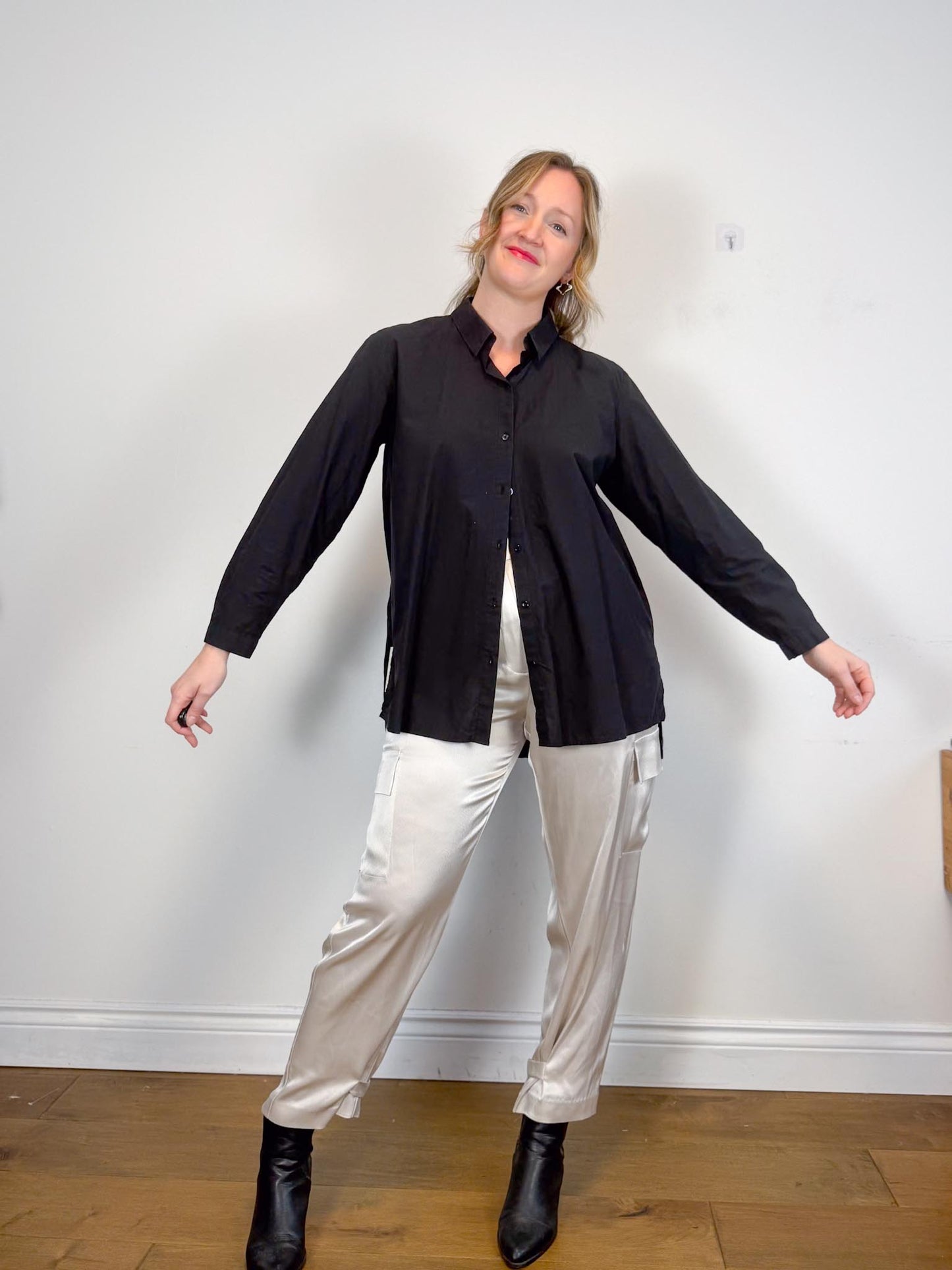 Eileen Fisher Organic Cotton Blouse in Black (Size L)